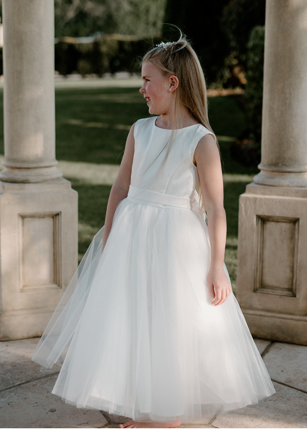 Marie - Classic Flowergirl dress with Satin Bodice, Tulle Skirt with Bow